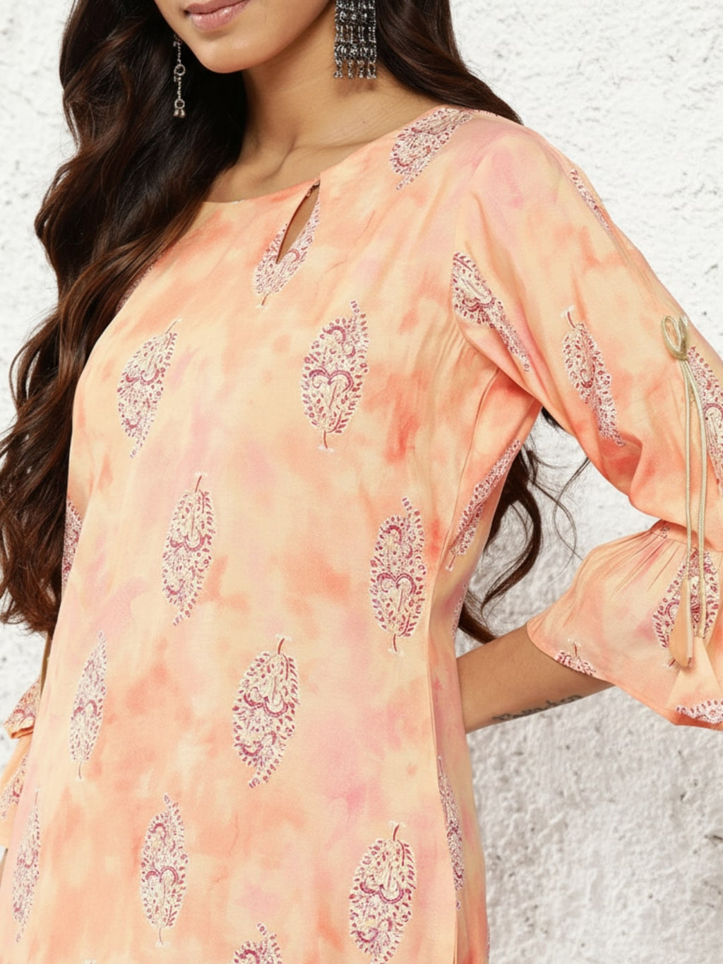 Gerua Peach Printed Silk Straight Kurta