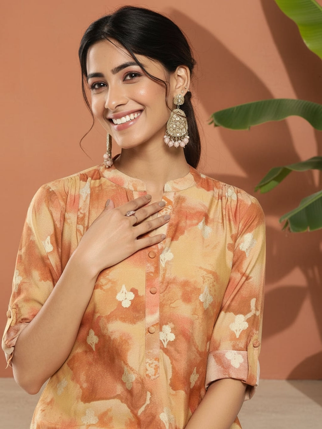 Gerua Brown Printed Silk Straight Kurta