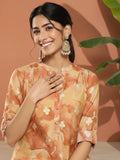 Gerua Brown Printed Silk Straight Kurta