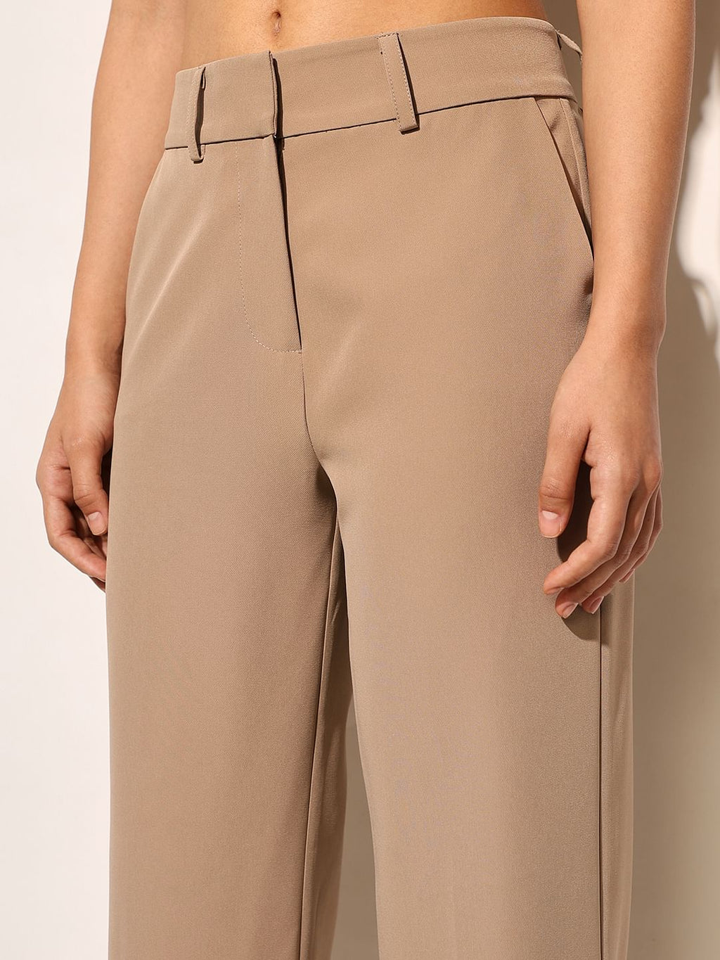 Beige Straight Fit Tailored Pants