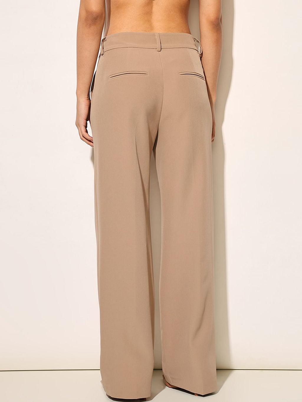 Beige Straight Fit Tailored Pants