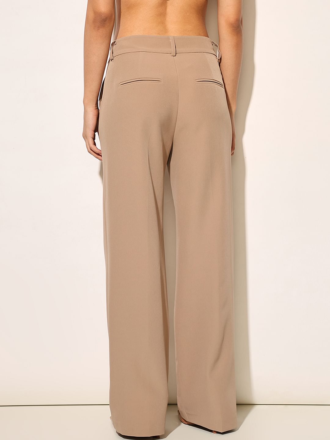 Beige Straight Fit Tailored Pants