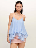 Ruffle Hem Women’s Layered Mesh Cami Top Light Blue | TT98 - view 1