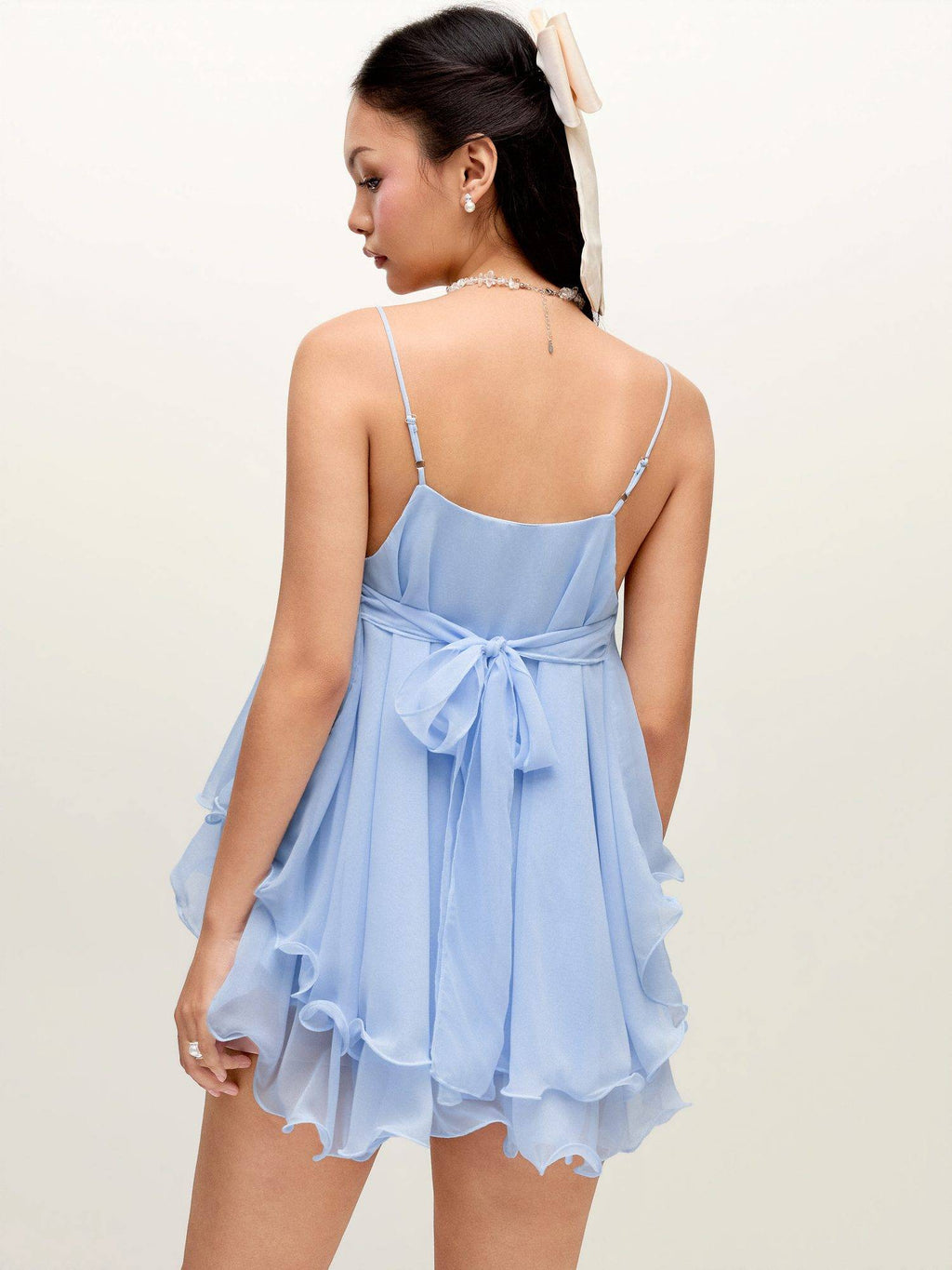 Ruffle Hem Women’s Layered Mesh Cami Top Light Blue | TT98 - view 2