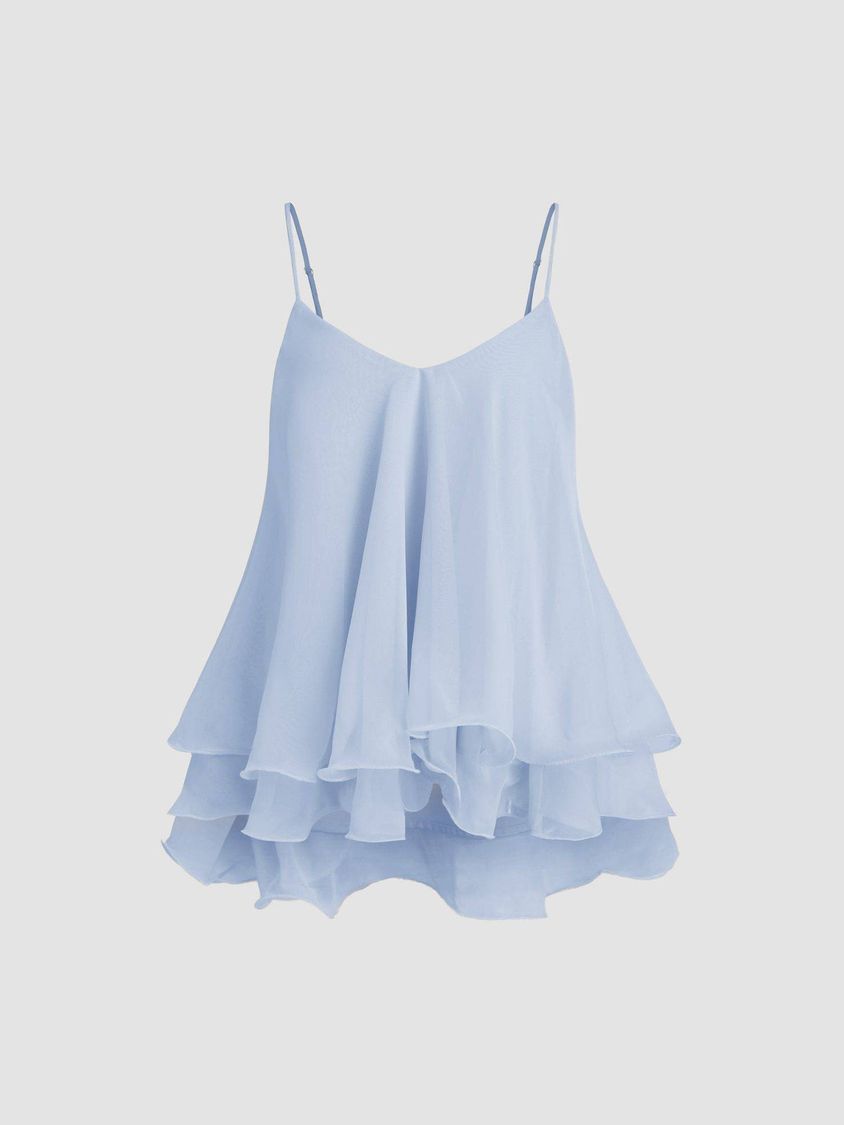 Ruffle Hem Women’s Layered Mesh Cami Top Light Blue | TT98 - view 6