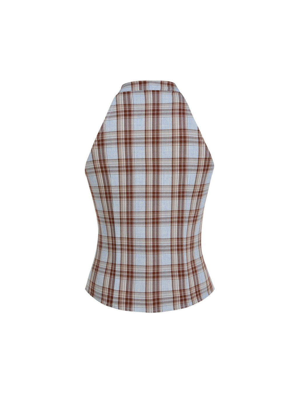 Plaid Women's Ruched Split Halter Neck Top Light Blue | HT67 - view 11