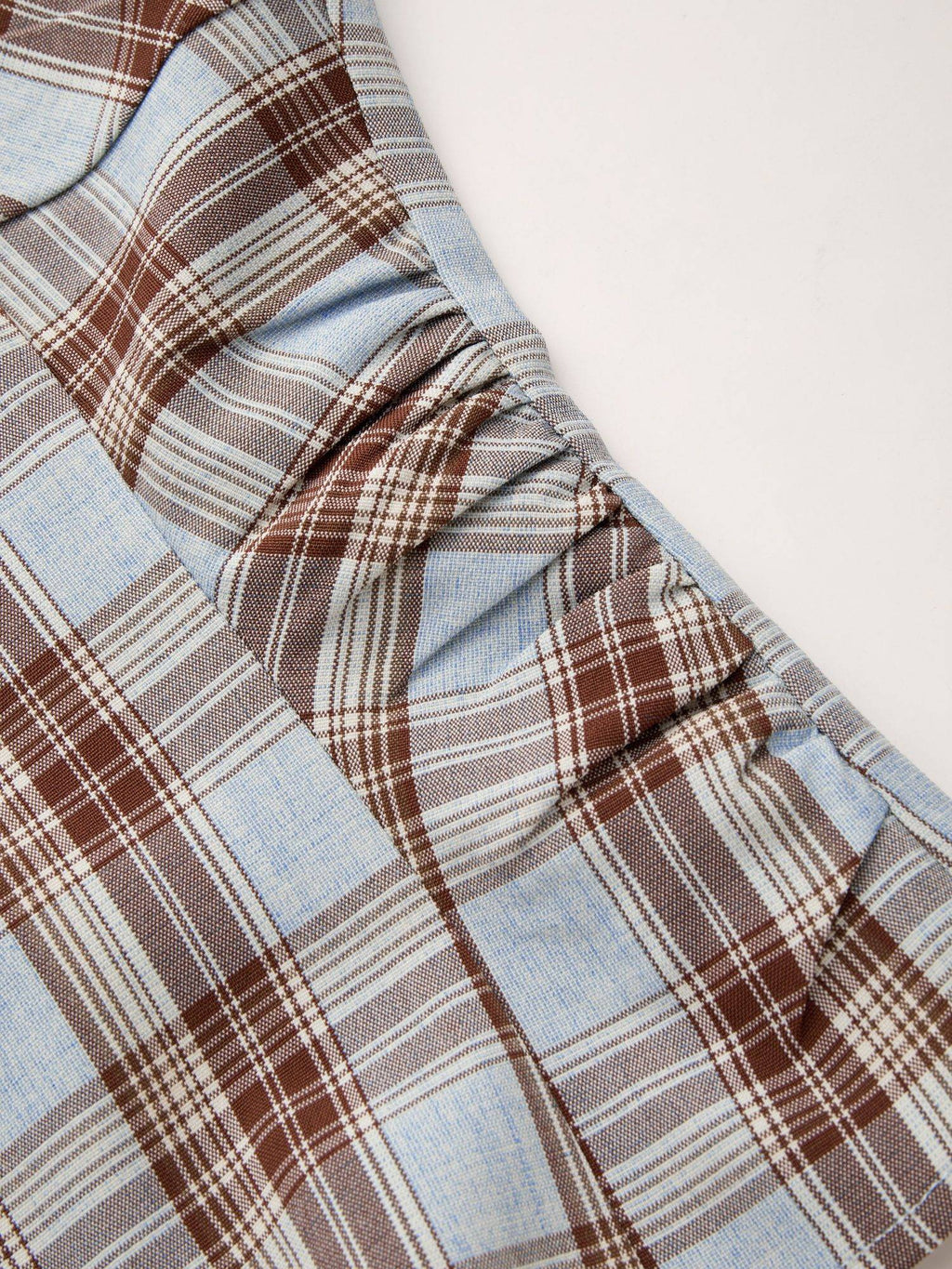 Plaid Women's Ruched Split Halter Neck Top Light Blue | HT67 - view 8