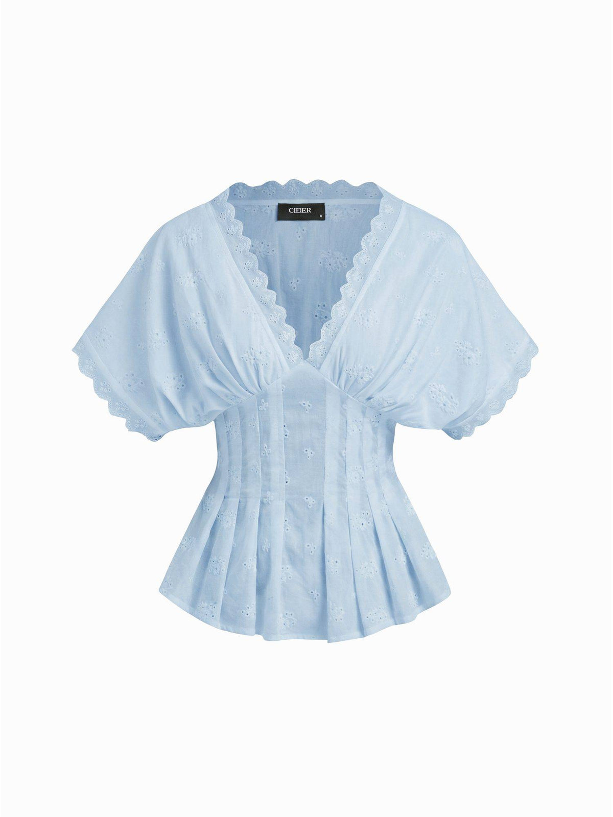 Broderie Anglaise Women's V-Neck Pleated Shirred Blouse Wine | S67 - view 29
