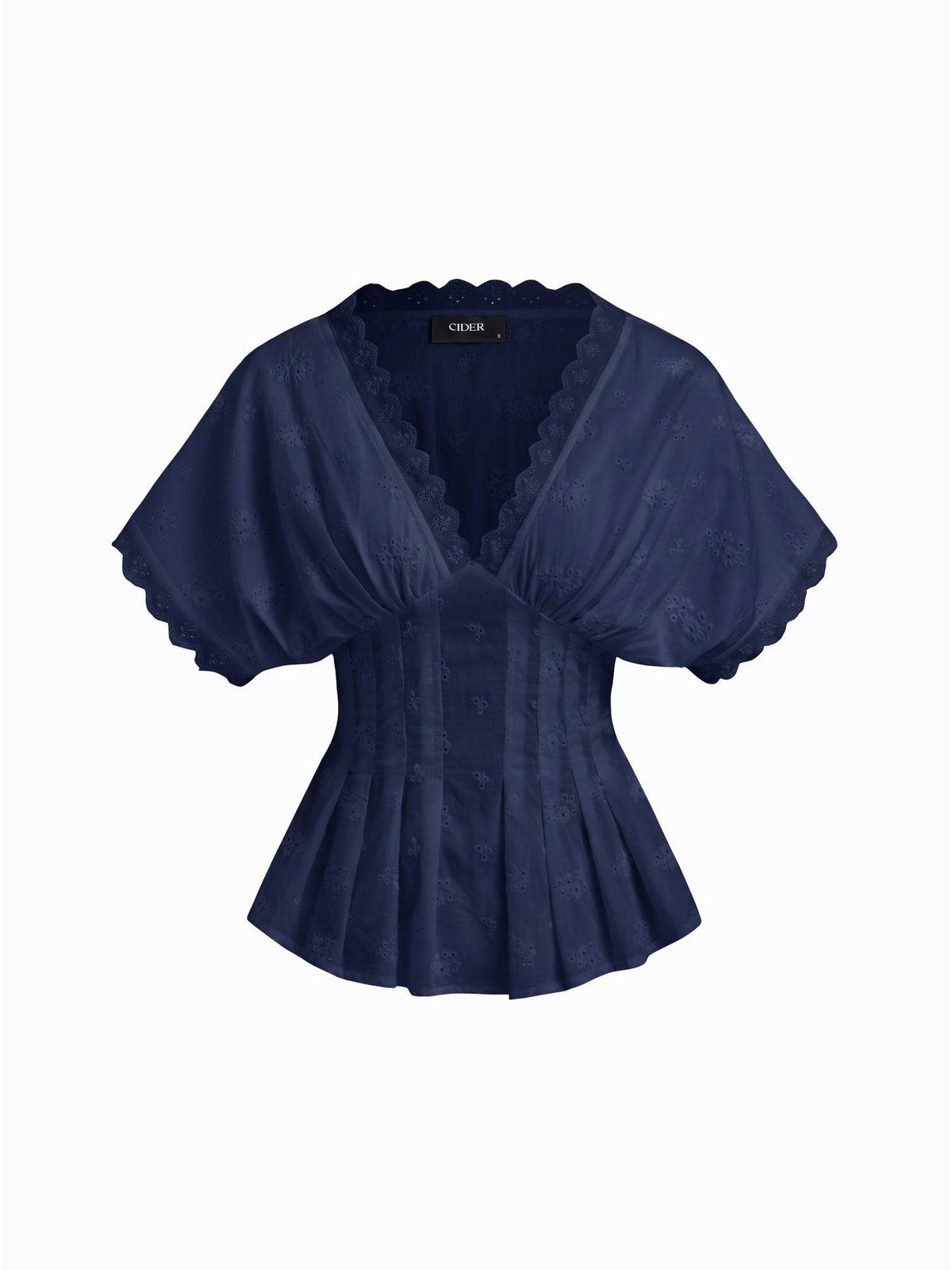 Broderie Anglaise Women's V-Neck Pleated Shirred Blouse Wine | S67 - view 8