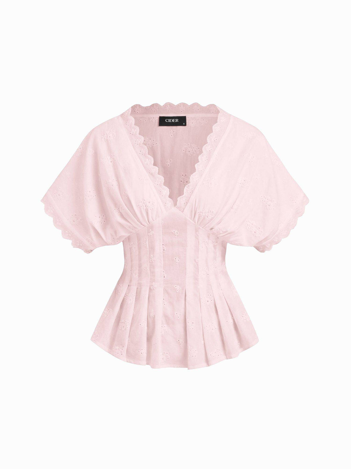 Broderie Anglaise Women's V-Neck Pleated Shirred Blouse Wine | S67 - view 14
