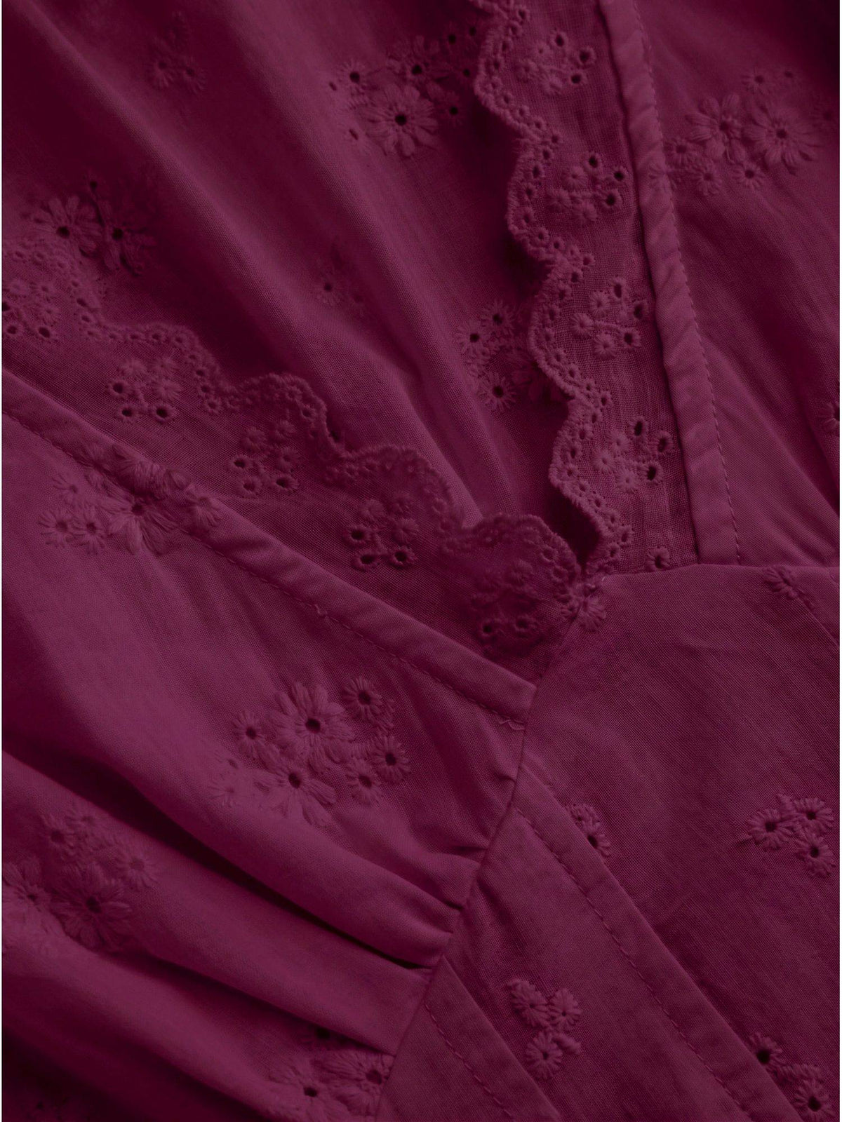 Broderie Anglaise Women's V-Neck Pleated Shirred Blouse Wine | S67 - view 5
