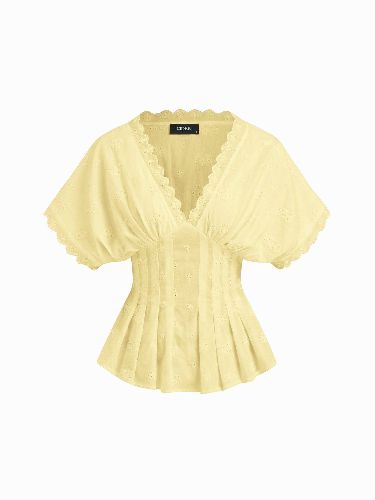 Broderie Anglaise Women's V-Neck Pleated Shirred Blouse Wine | S67 - view 35