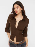 Textured Women's Regular Fit Collar Button-Down Shirt Wine | S67 - view 9