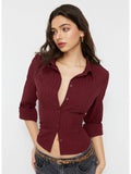 Textured Women's Regular Fit Collar Button-Down Shirt Wine | S67 - view 1