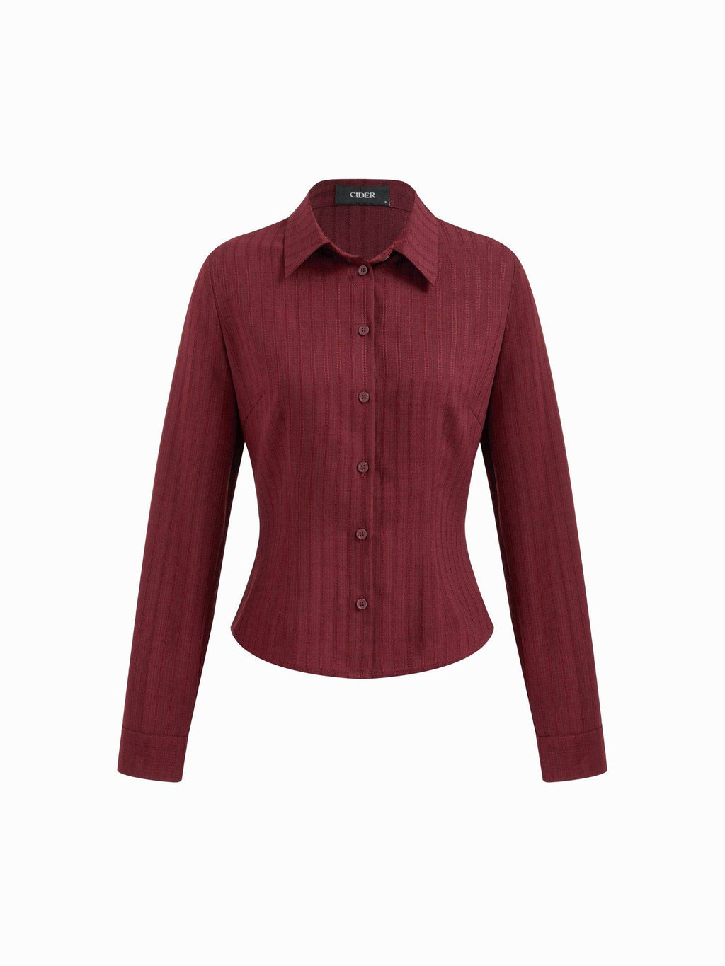 Textured Women's Regular Fit Collar Button-Down Shirt Wine | S67 - view 4