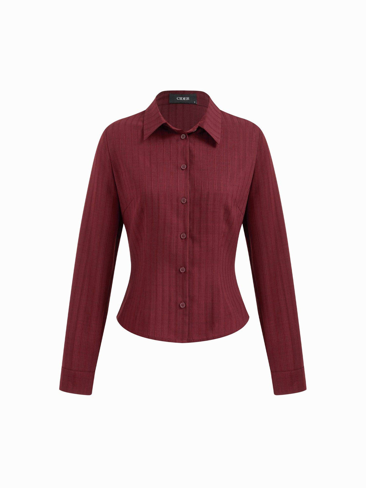 Textured Women's Regular Fit Collar Button-Down Shirt Wine | S67 - view 4