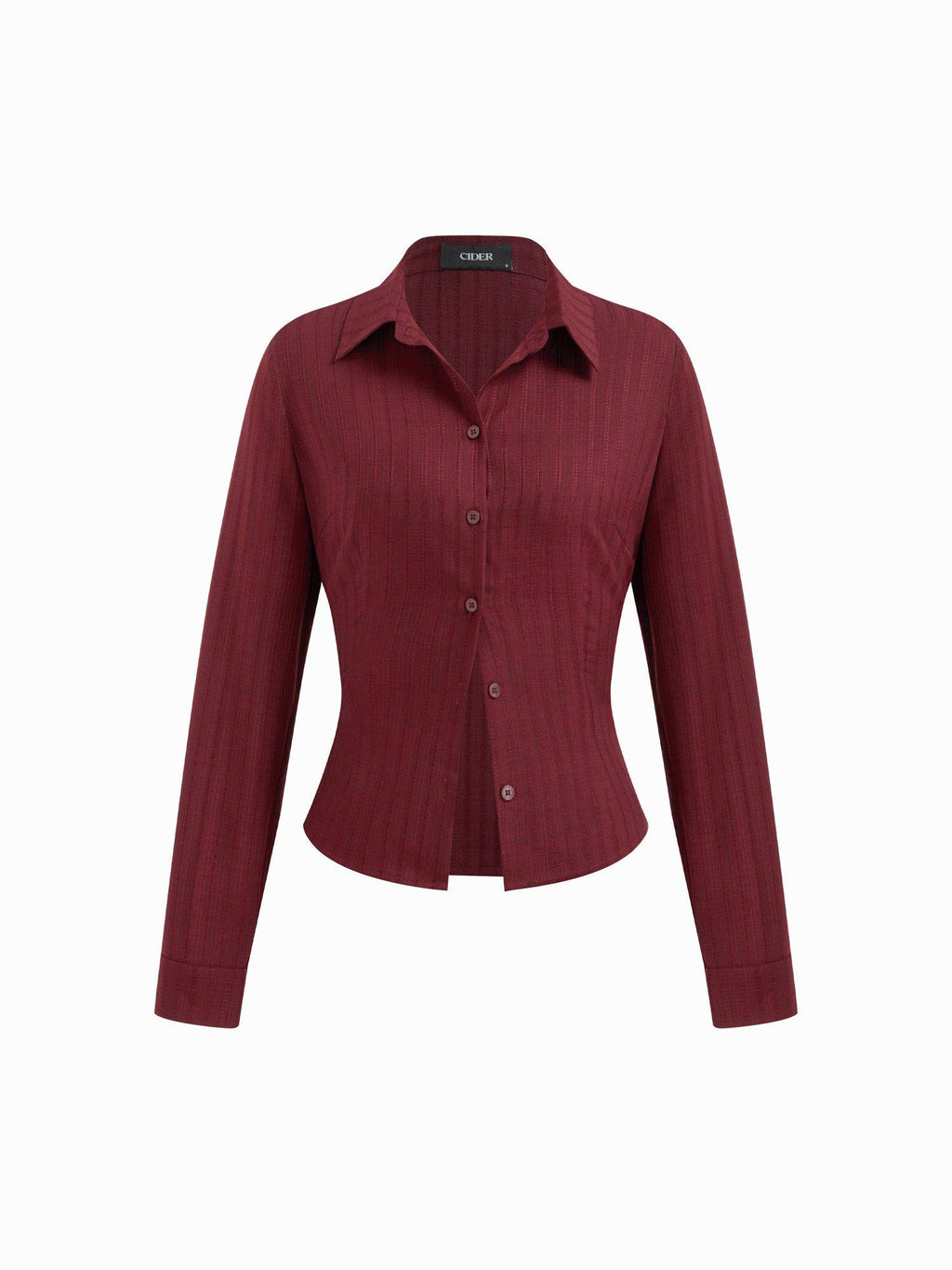 Textured Women's Regular Fit Collar Button-Down Shirt Wine | S67 - view 8
