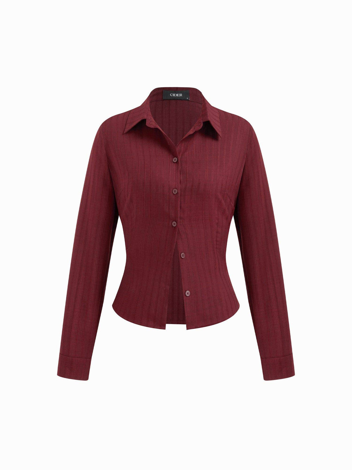 Textured Women's Regular Fit Collar Button-Down Shirt Wine | S67 - view 8
