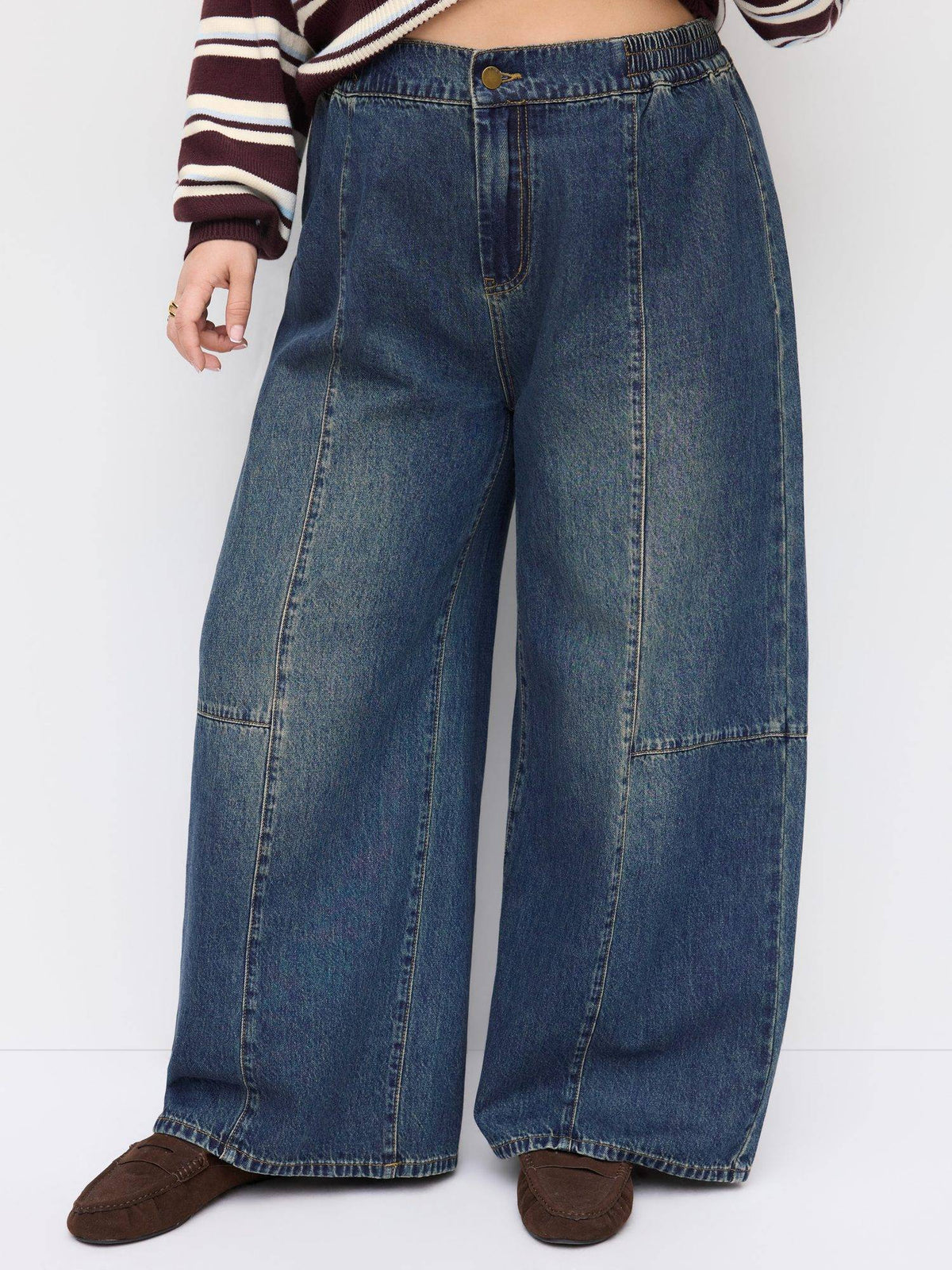 Curve & Plus Women High-Rise Elastic Waist Wide-Leg Jeans Indigo | BG78 - view 1