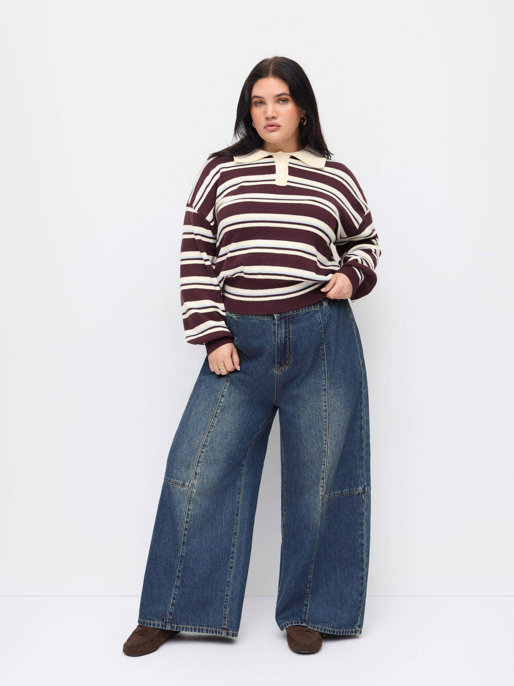 Curve & Plus Women High-Rise Elastic Waist Wide-Leg Jeans Indigo | BG78 - view 5