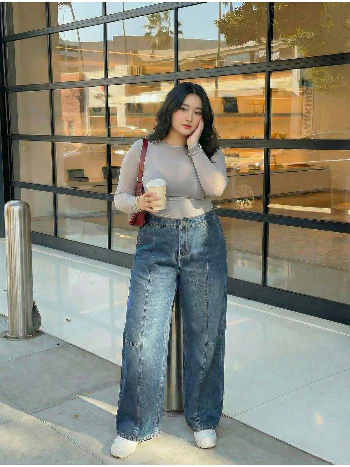 Curve & Plus Women High-Rise Elastic Waist Wide-Leg Jeans Indigo | BG78 - view 6