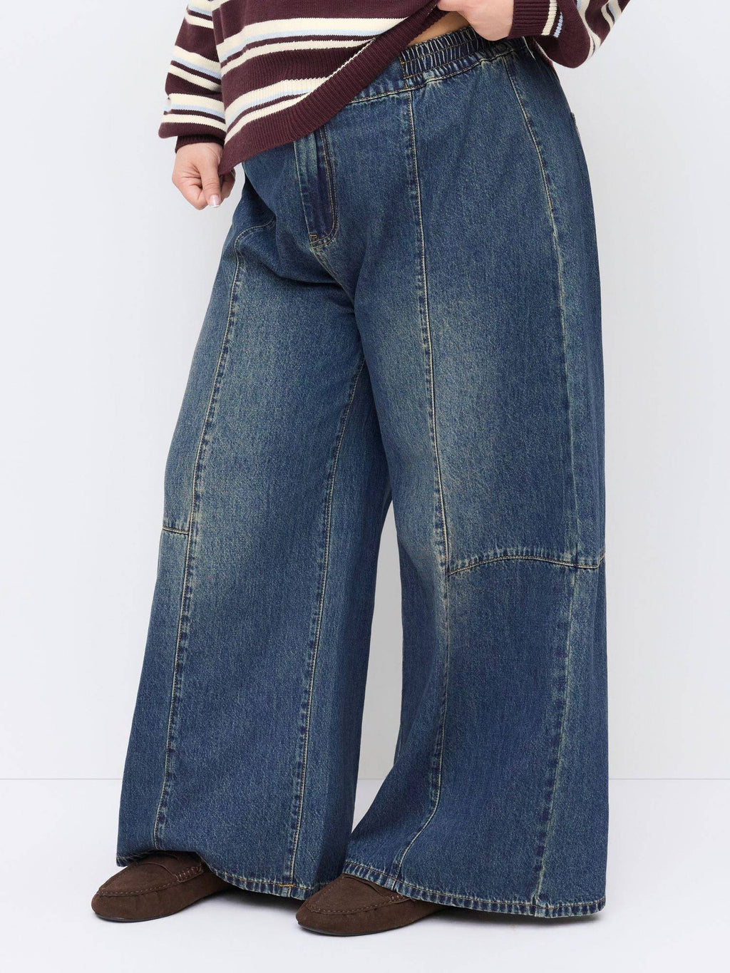 Curve & Plus Women High-Rise Elastic Waist Wide-Leg Jeans Indigo | BG78 - view 7