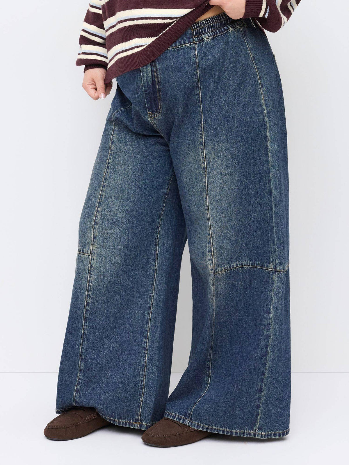 Curve & Plus Women High-Rise Elastic Waist Wide-Leg Jeans Indigo | BG78 - view 7