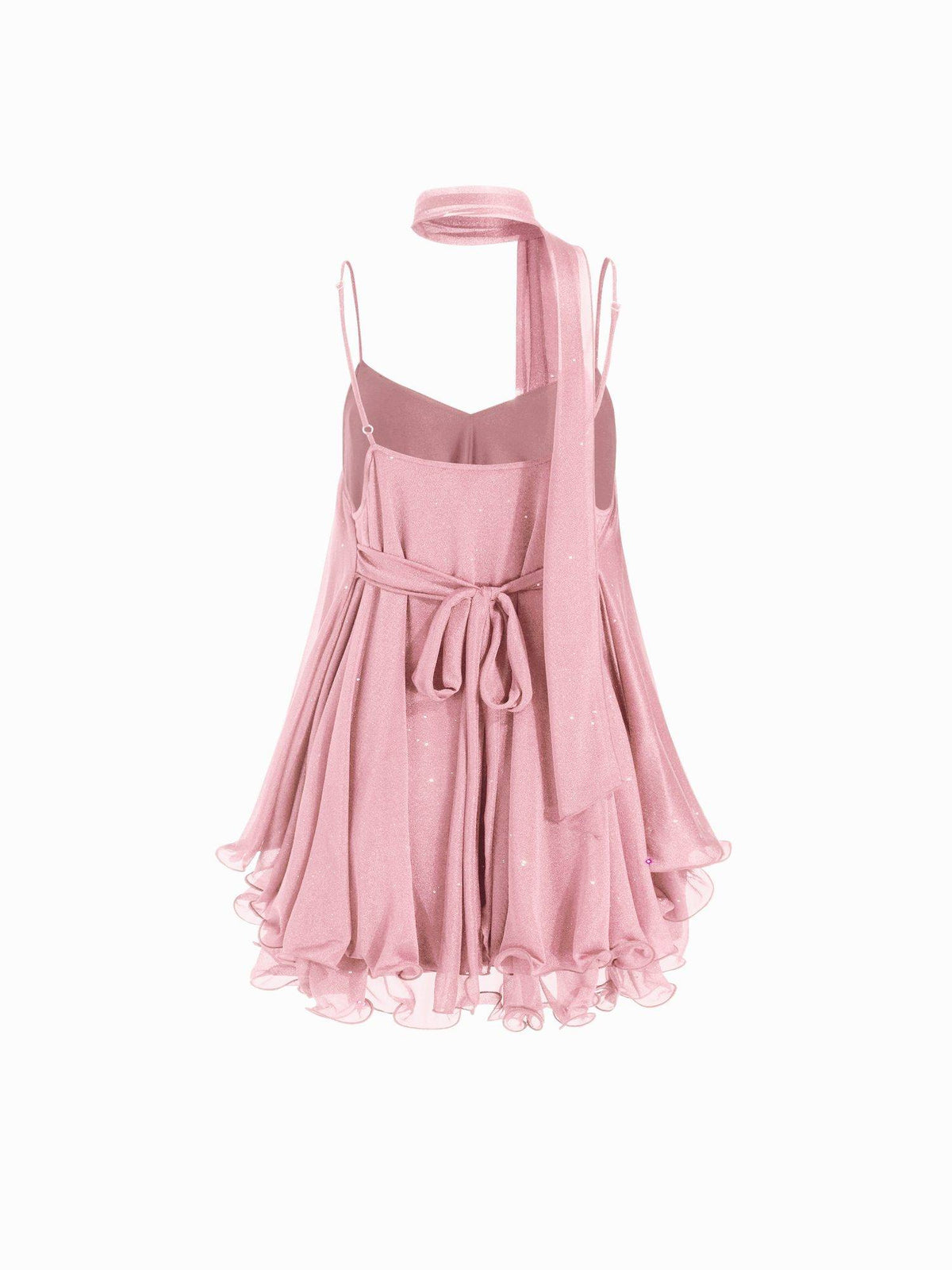 Sequin Women's V-Neck Halter Ruffled Hem Mini Dress Pink | CI9 - view 11