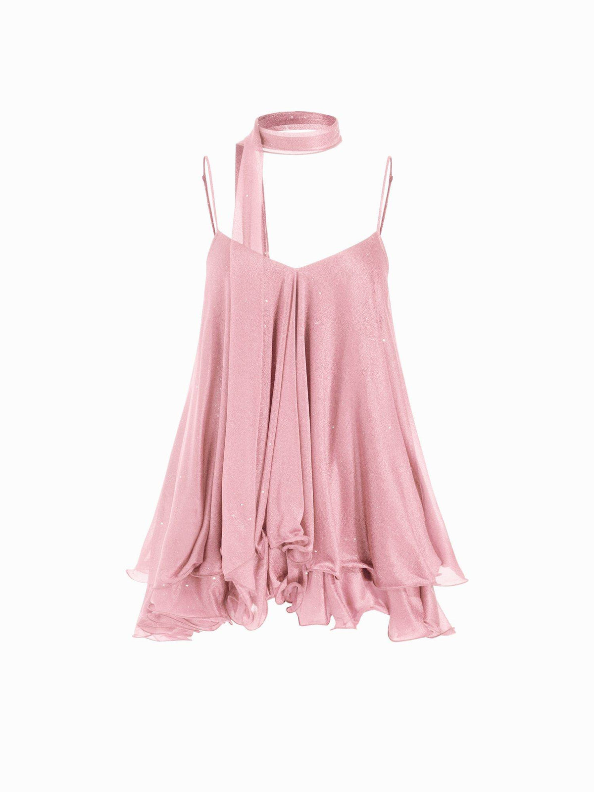 Sequin Women's V-Neck Halter Ruffled Hem Mini Dress Pink | CI9 - view 5