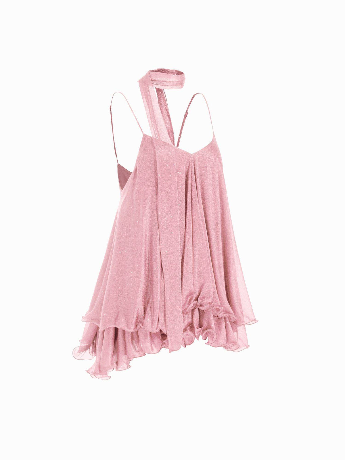 Sequin Women's V-Neck Halter Ruffled Hem Mini Dress Pink | CI9 - view 10