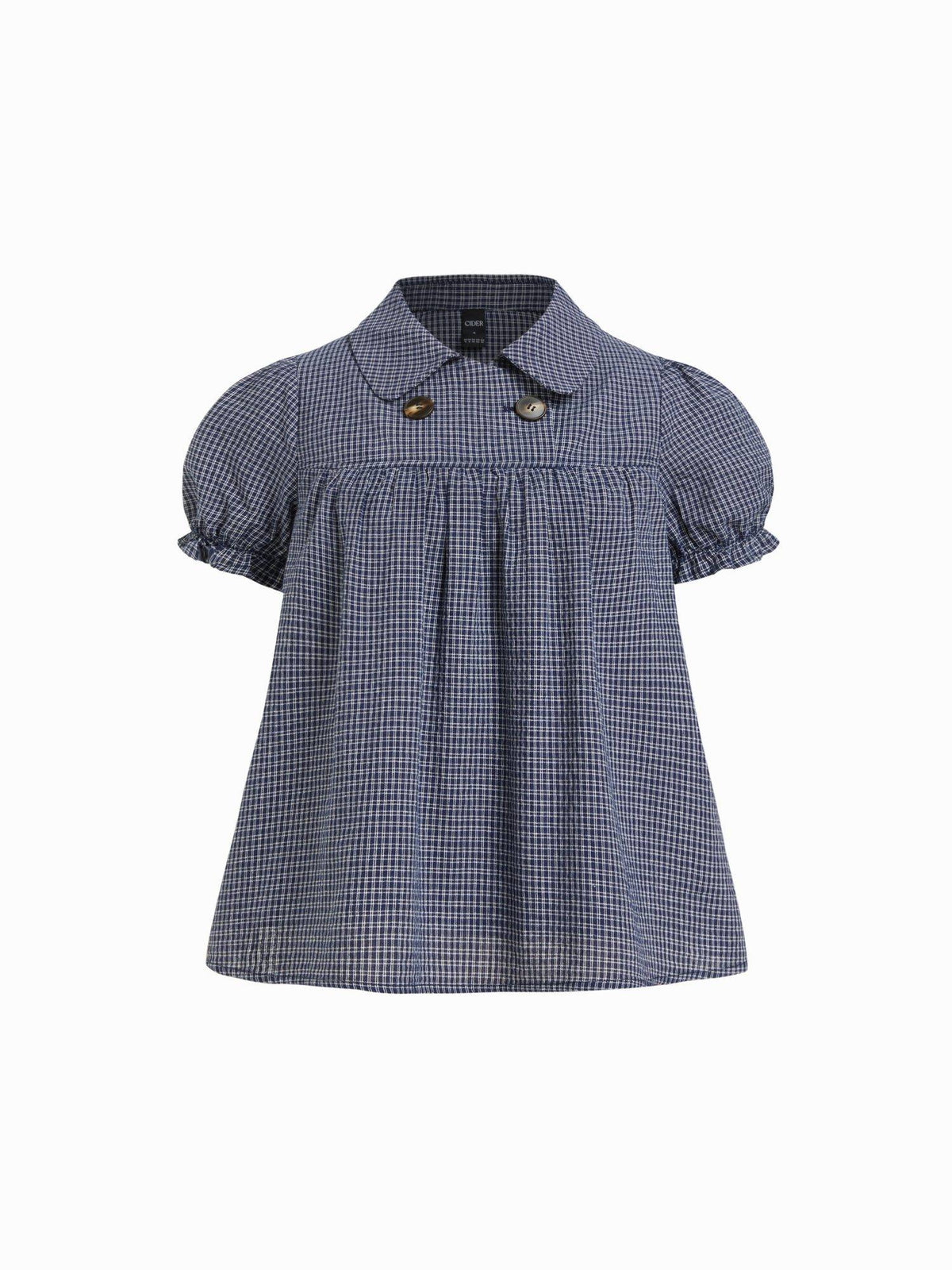 Cotton Blend Women's Plaid Puff Sleeve Oversized Blouse Wine | S67 - view 14