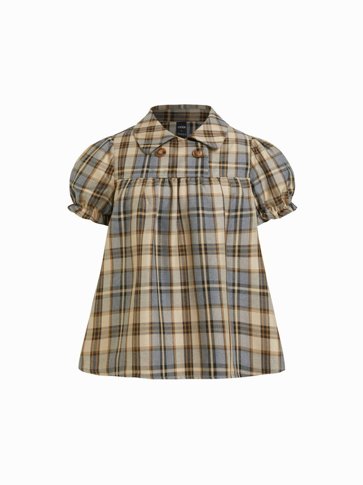 Cotton Blend Women's Plaid Puff Sleeve Oversized Blouse Wine | S67 - view 25