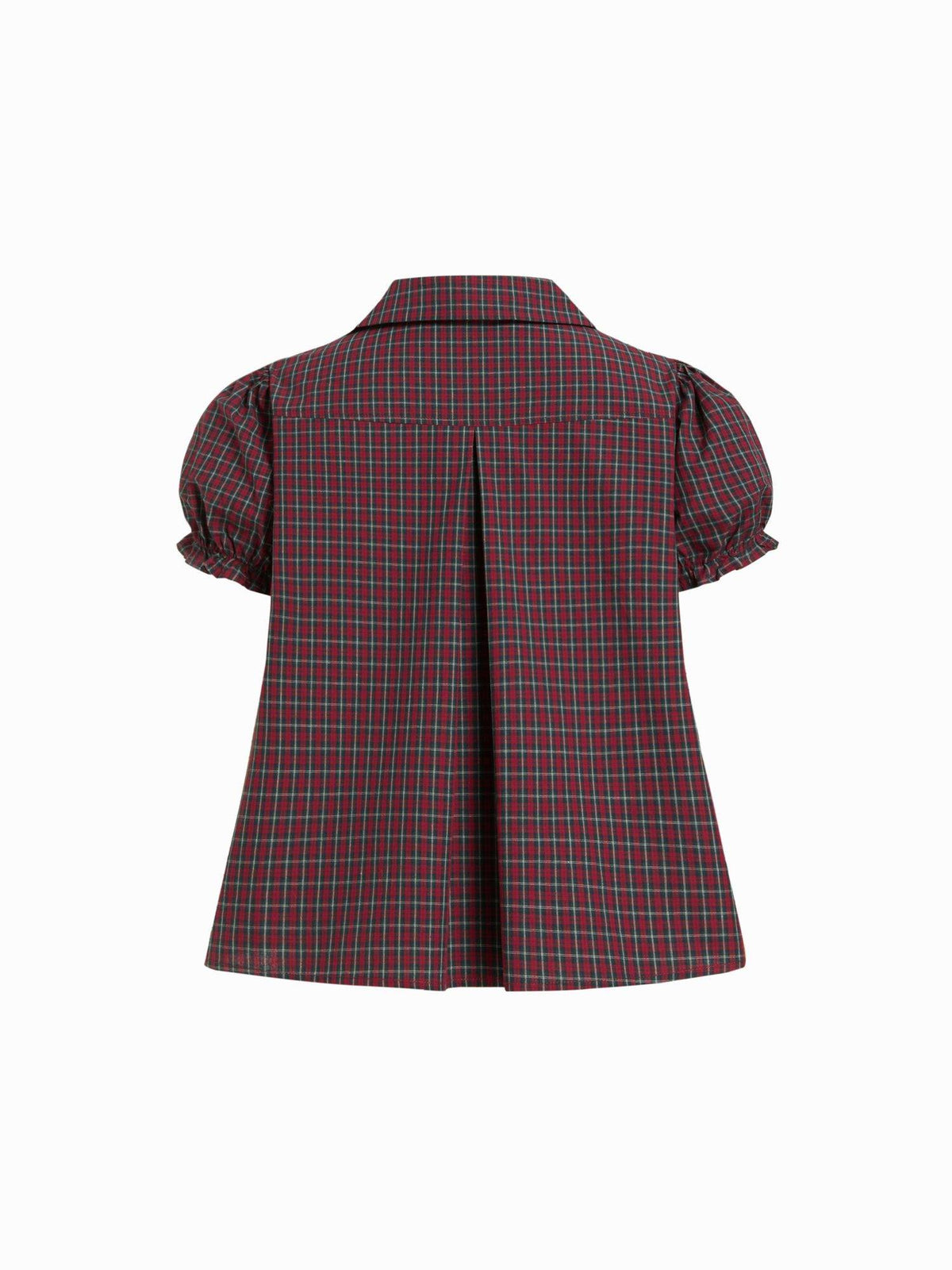Cotton Blend Women's Plaid Puff Sleeve Oversized Blouse Wine | S67 - view 2