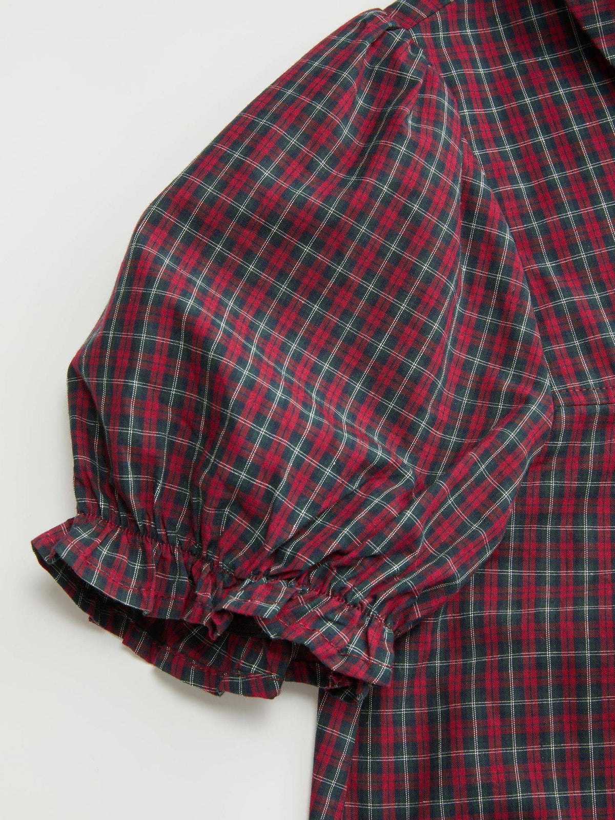 Cotton Blend Women's Plaid Puff Sleeve Oversized Blouse Wine | S67 - view 4