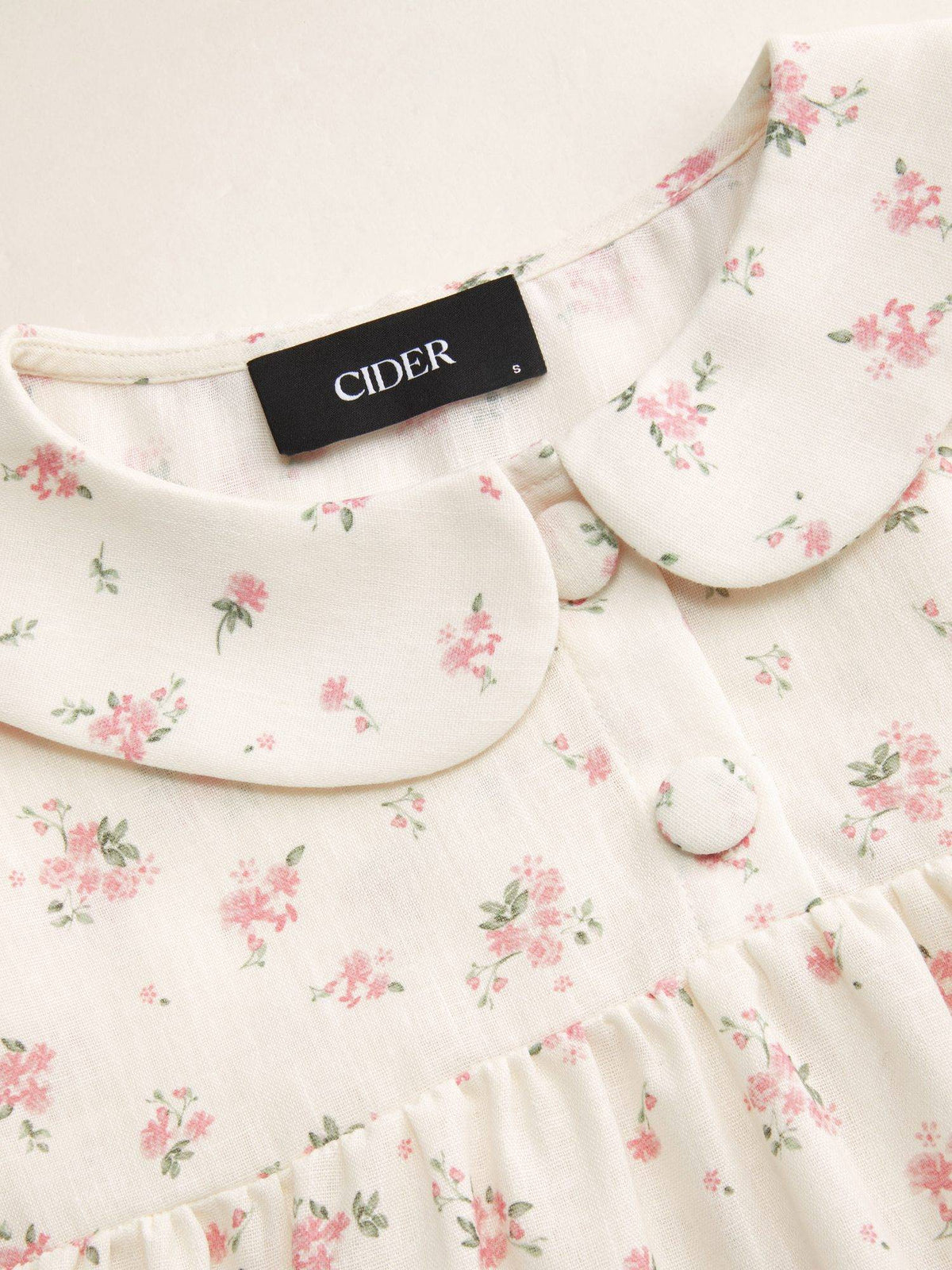 Floral Women's Peter Pan Collar Short Sleeve Blouse Cream | S67 - view 5