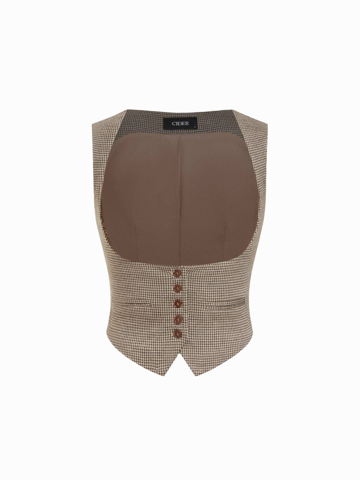 Jacquard Houndstooth Women’s Square Neck Slim Crop Top Brown | CT61 - view 5