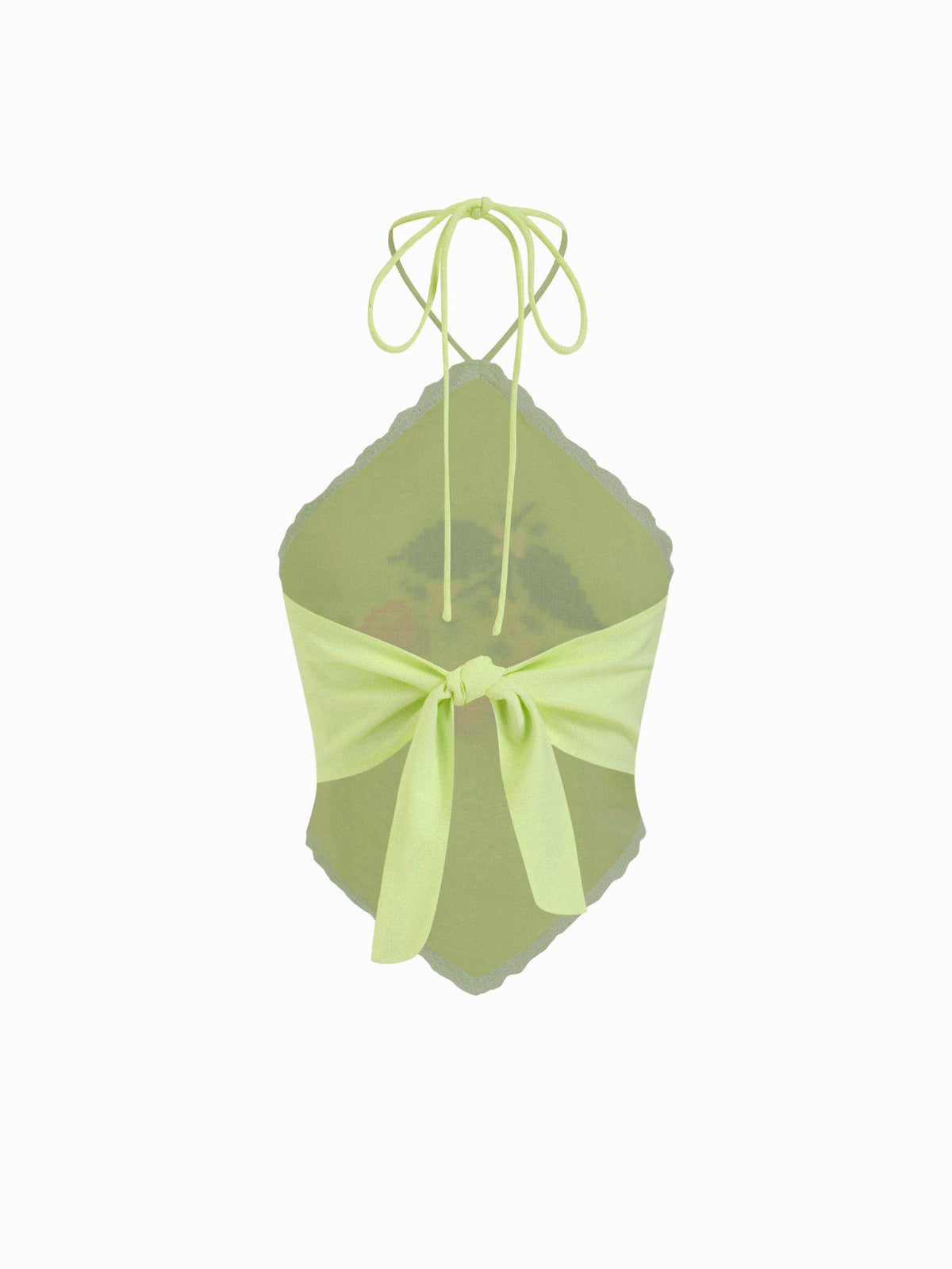 Linen Blend Women Cherry Embroidered Halter Neck Top Pale Green | HT67 - view 2