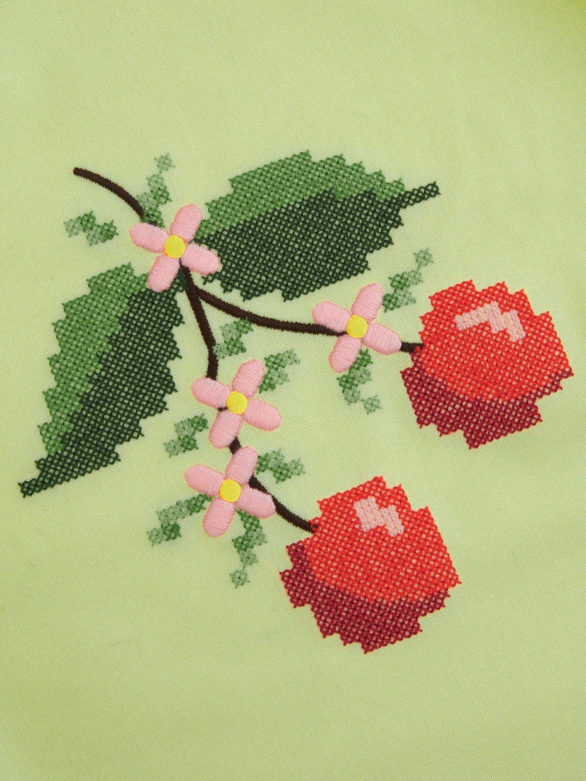 Linen Blend Women Cherry Embroidered Halter Neck Top Pale Green | HT67 - view 6