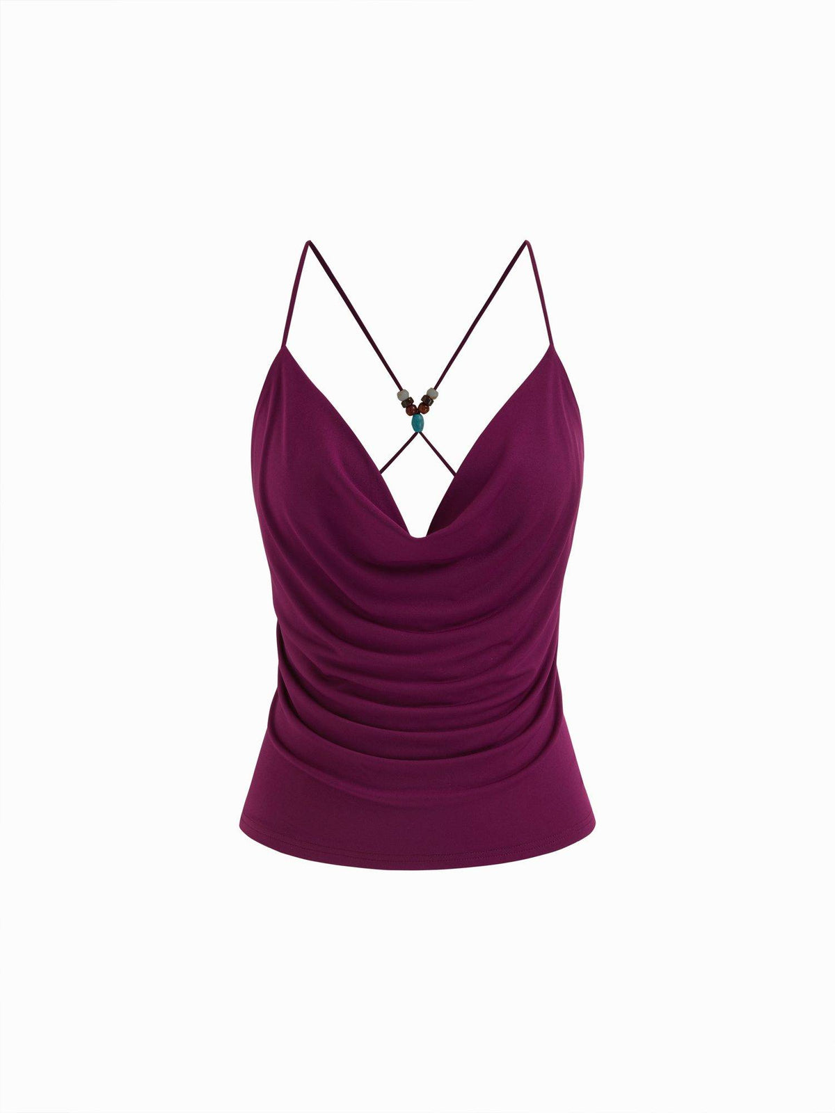 Beaded Detail Women Cowl Neck Sleeveless Cami Top Purple | TT98 - view 4