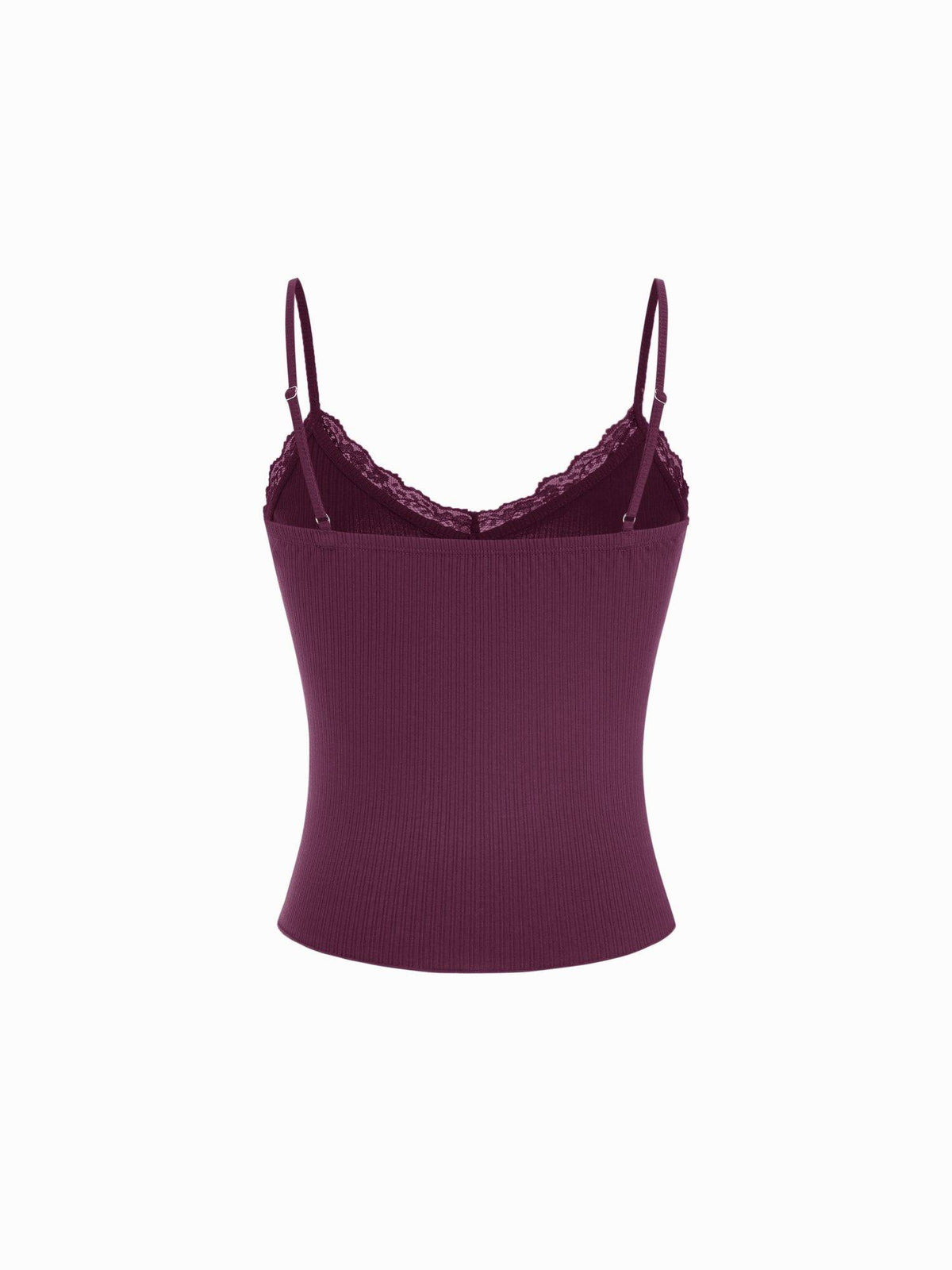 Textured Women’s V-Neck Lace Trim Cami Top Purple | TT98 - view 2