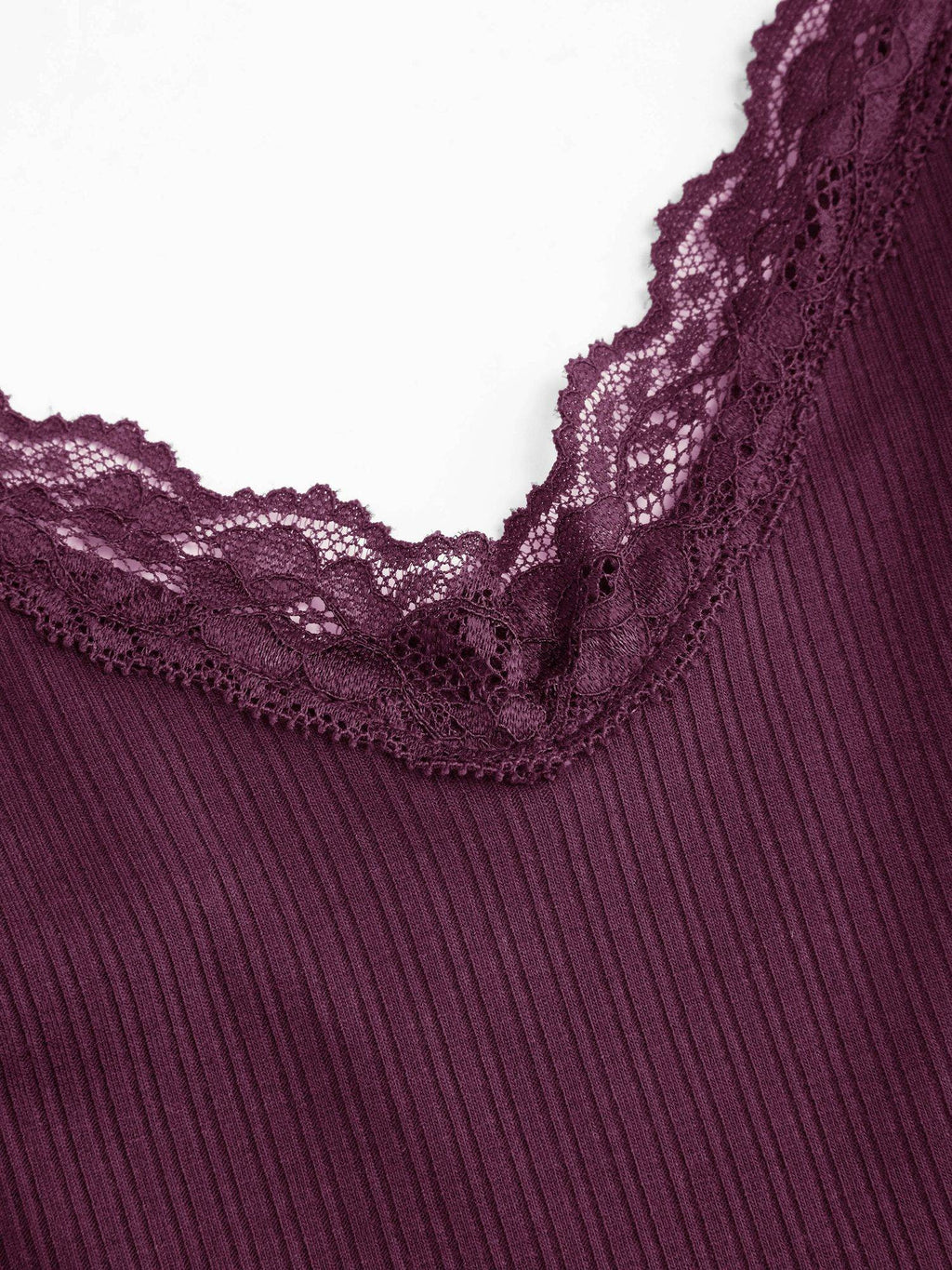 Textured Women’s V-Neck Lace Trim Cami Top Purple | TT98 - view 4