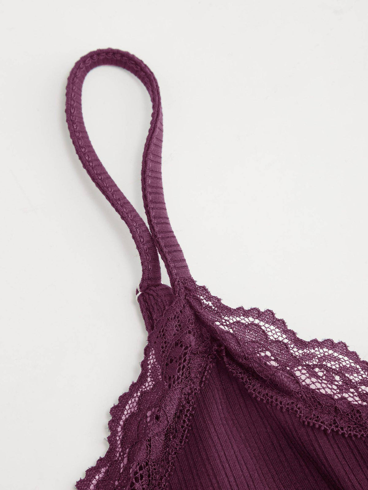 Textured Women’s V-Neck Lace Trim Cami Top Purple | TT98 - view 6
