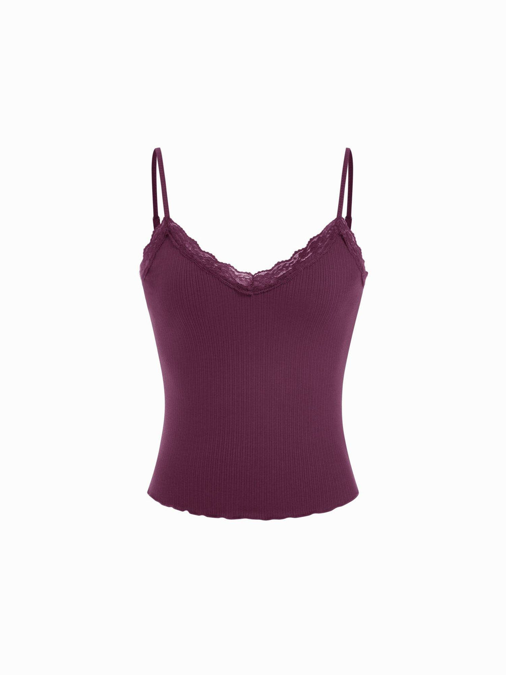 Textured Women’s V-Neck Lace Trim Cami Top Purple | TT98 - view 7