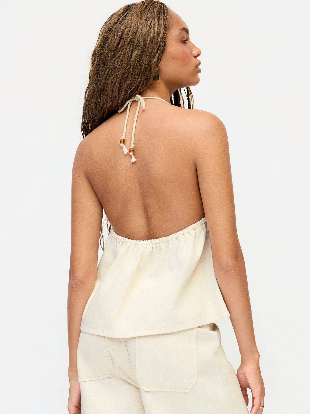 Beaded Women's Halter Neck Oversized Cami Top Beige | TT98 - view 2