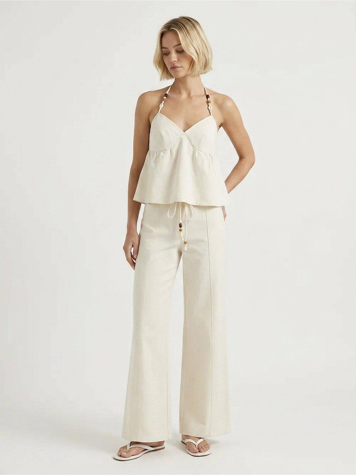 Beaded Women's Halter Neck Oversized Cami Top Beige | TT98 - view 8