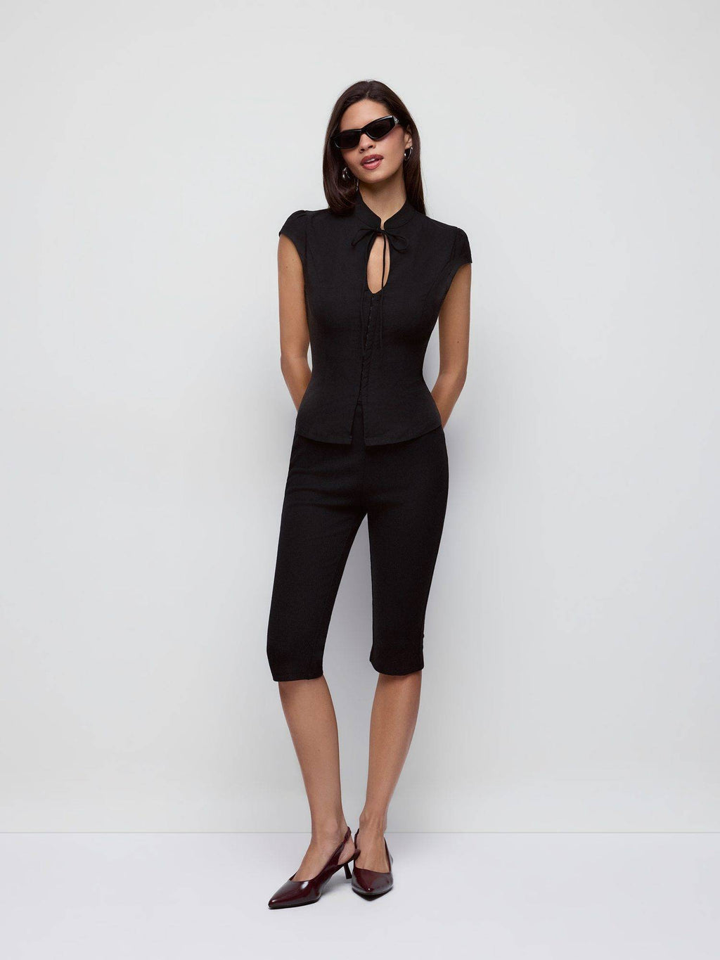 Tie-Front Women Cut-Out Backless Slim Blouse Black | S67 - view 11