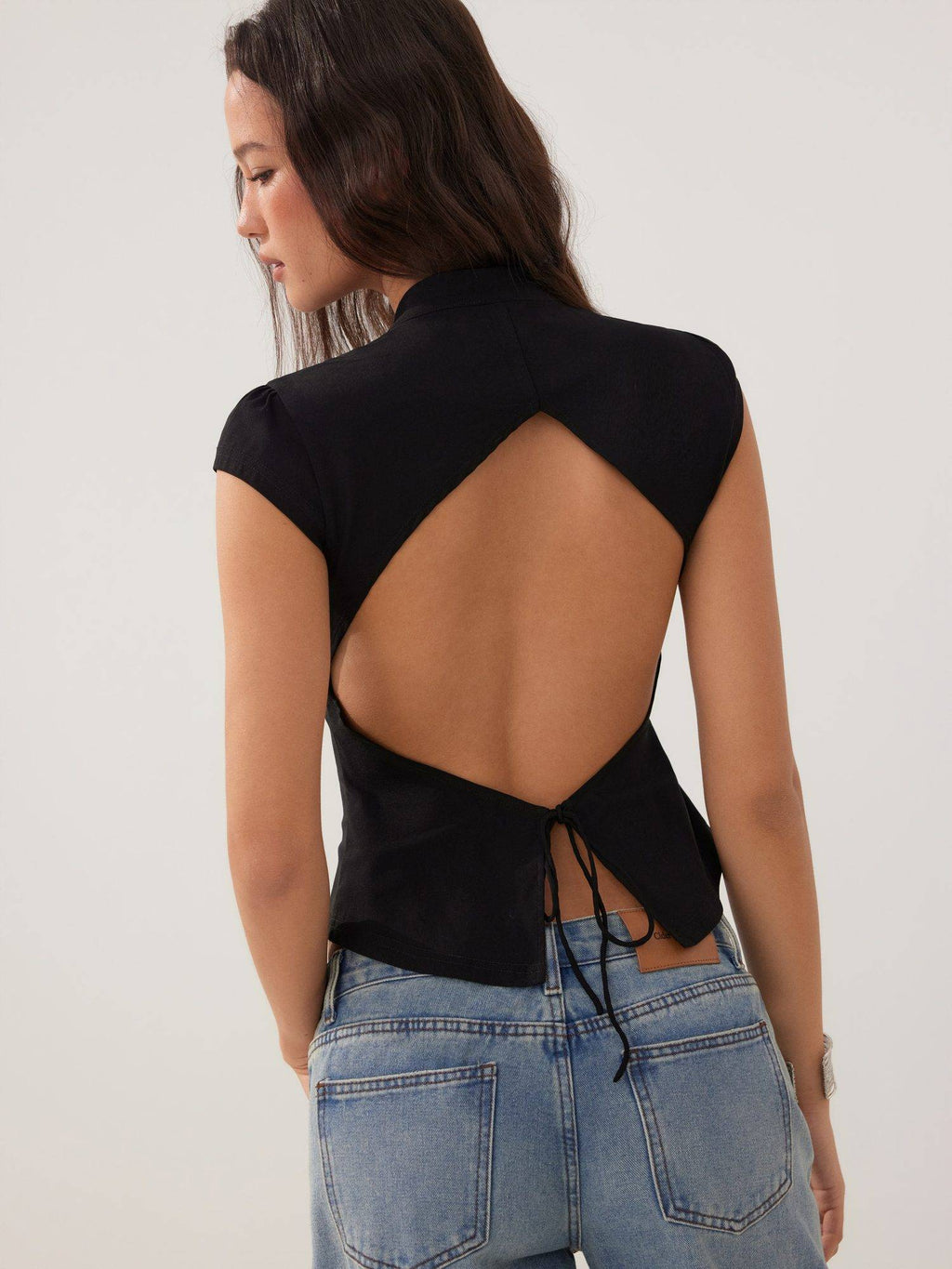 Tie-Front Women Cut-Out Backless Slim Blouse Black | S67 - view 5