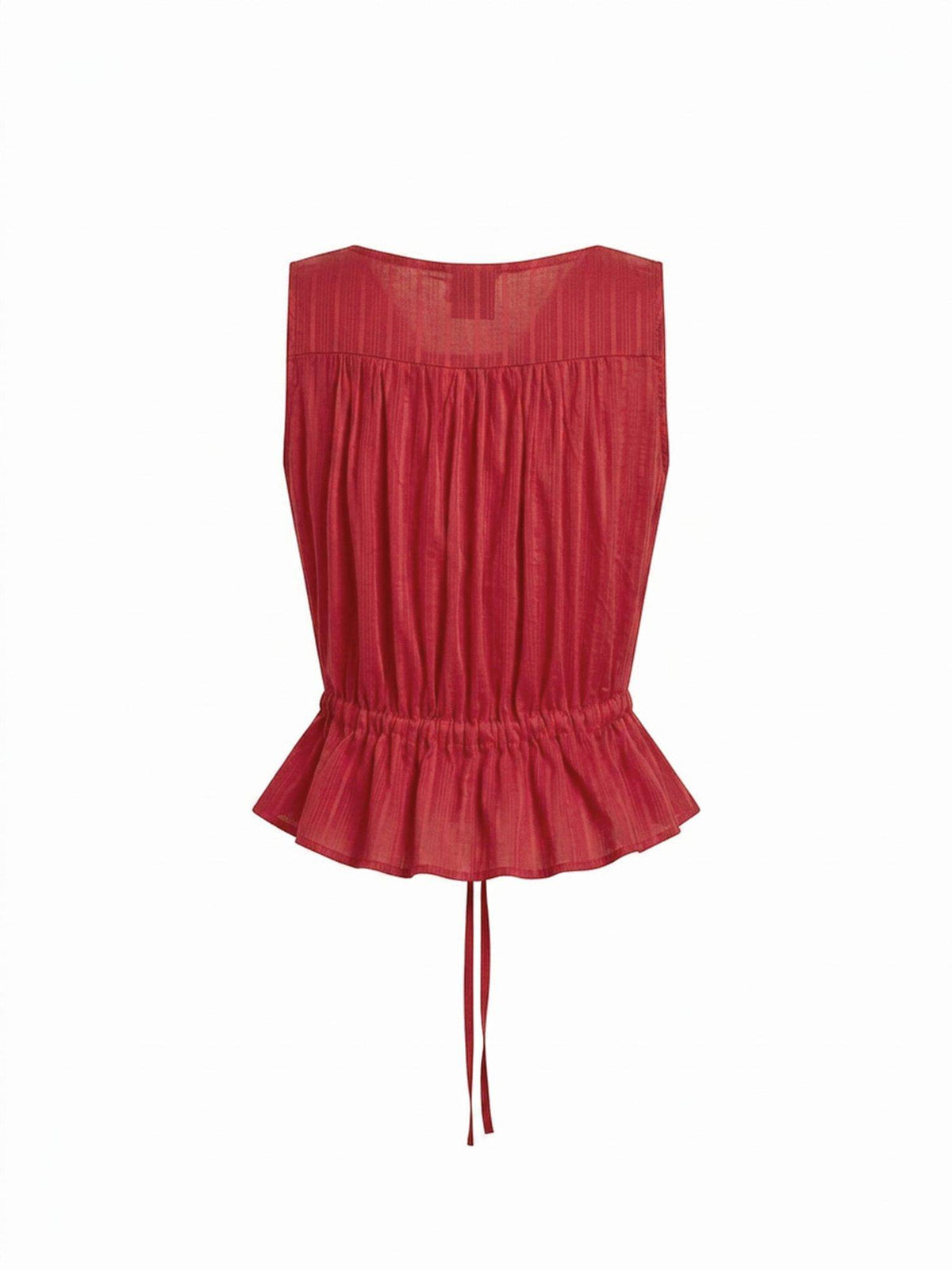 100% Cotton Women V-Neck Drawstring Peplum Blouse Red | pt51 - view 2