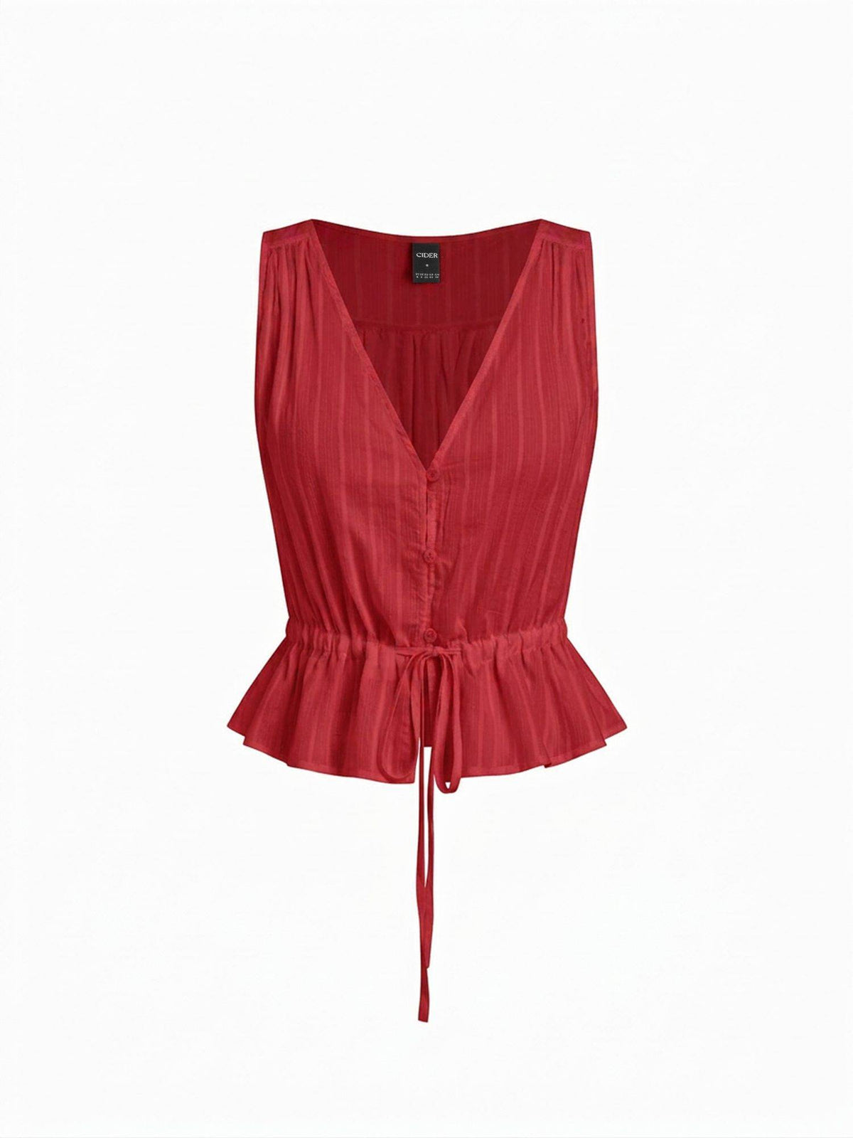 100% Cotton Women V-Neck Drawstring Peplum Blouse Red | pt51 - view 9