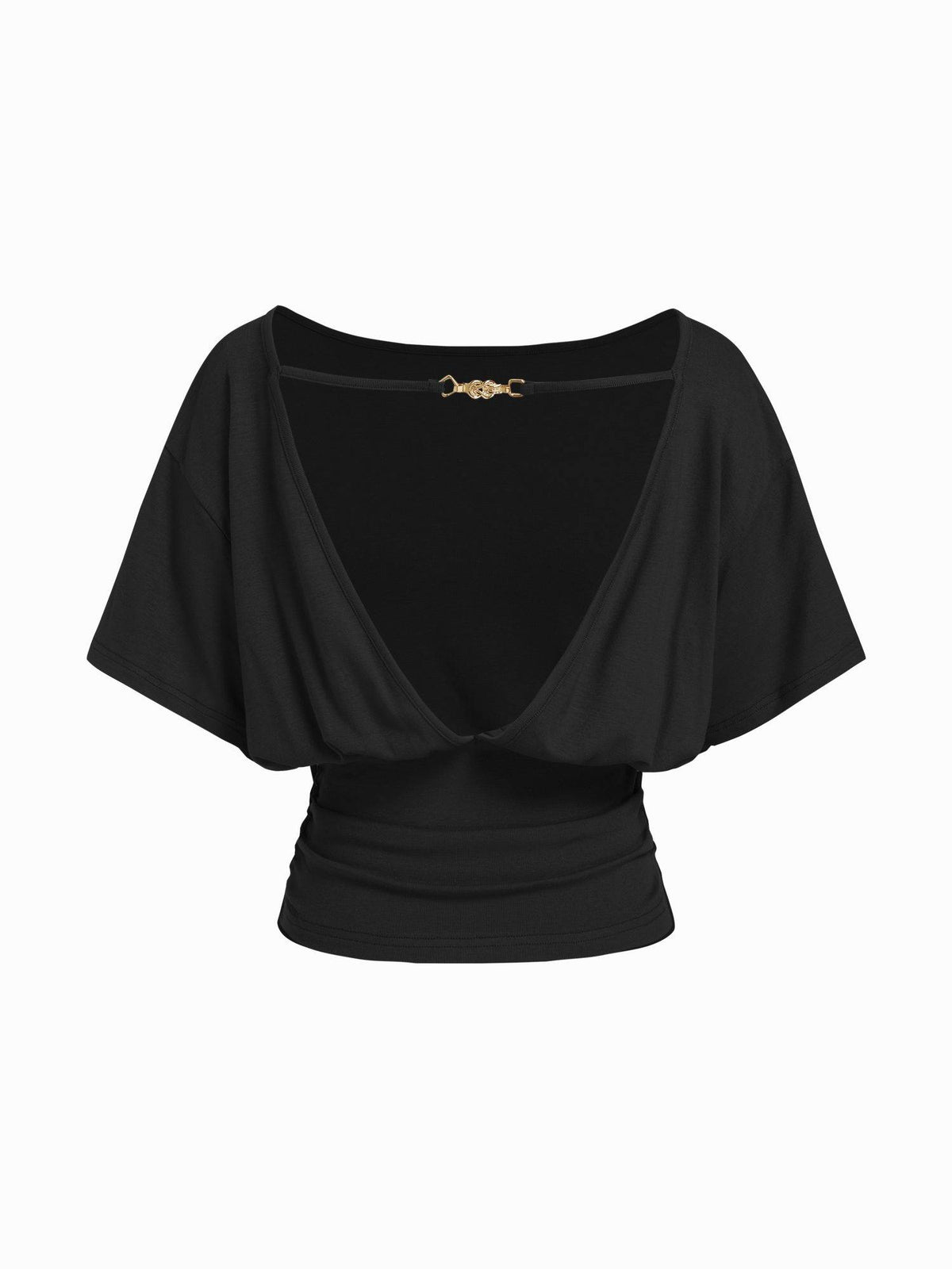 Batwing Backless Drawstring Women's Boat Neck Crop Top Olive | CT61 - view 18